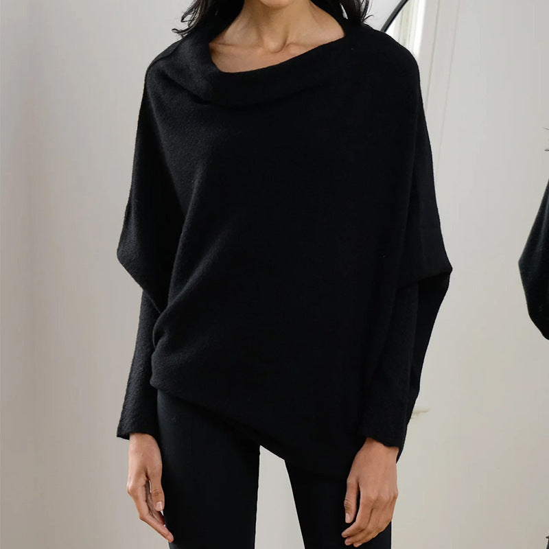 Solid Off-shoulder Batwing Sleeve Sweater Fashion Round Neck