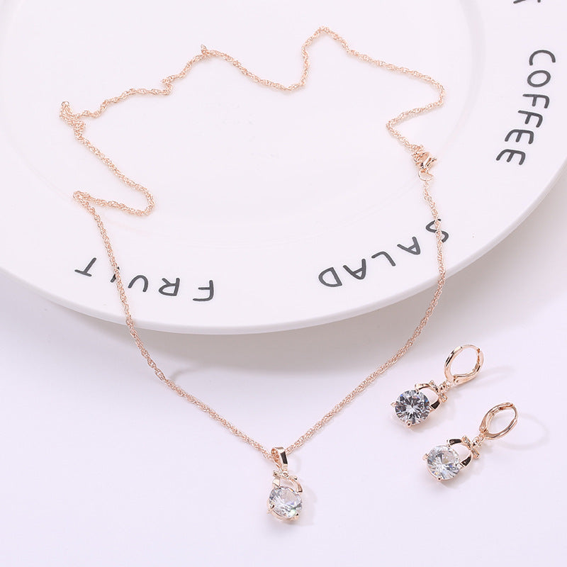 , Europe and America new jewelry, crystal earrings, jewelry set, Korean version of the bride necklace, gold-plated butterfly pendant