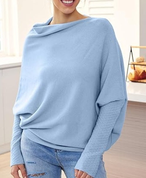 Solid Off-shoulder Batwing Sleeve Sweater Fashion Round Neck